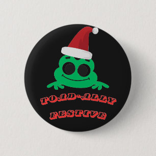 Badge Rond 5 Cm Crenou totalement festif Grenouille de Noël _ Vaca