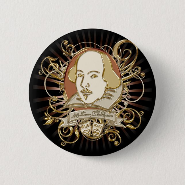 Badge Rond 5 Cm Crête de William Shakespeare (or) (Devant)