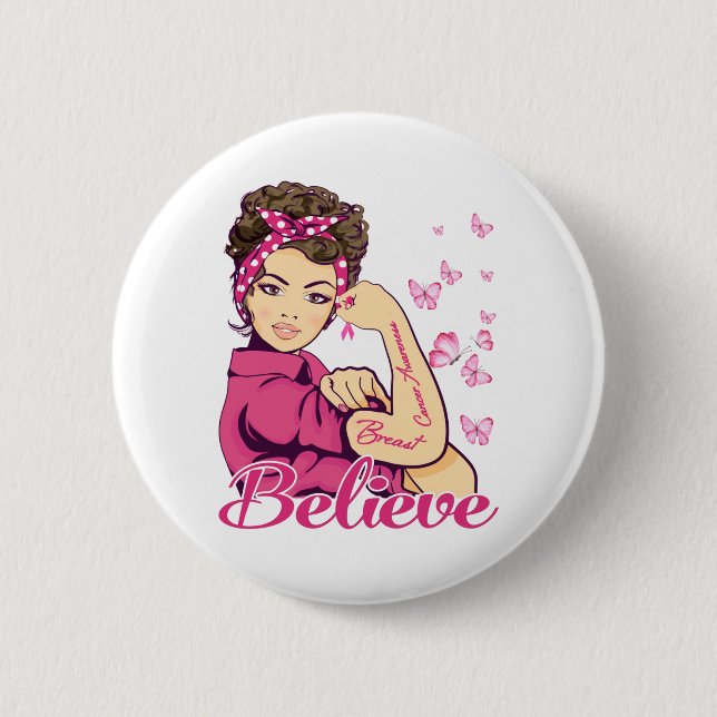 Badge Rond 5 Cm Croire Cancer du Sein Guerrier T-Shirt Femmes (Devant)