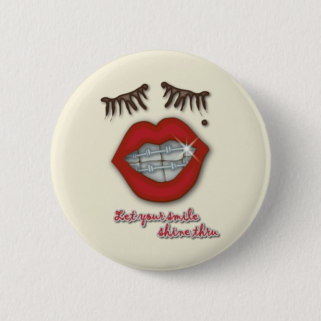 Badge Rond 5 Cm Croisillons brillants, lèvres rouges, taupe, et (Devant)
