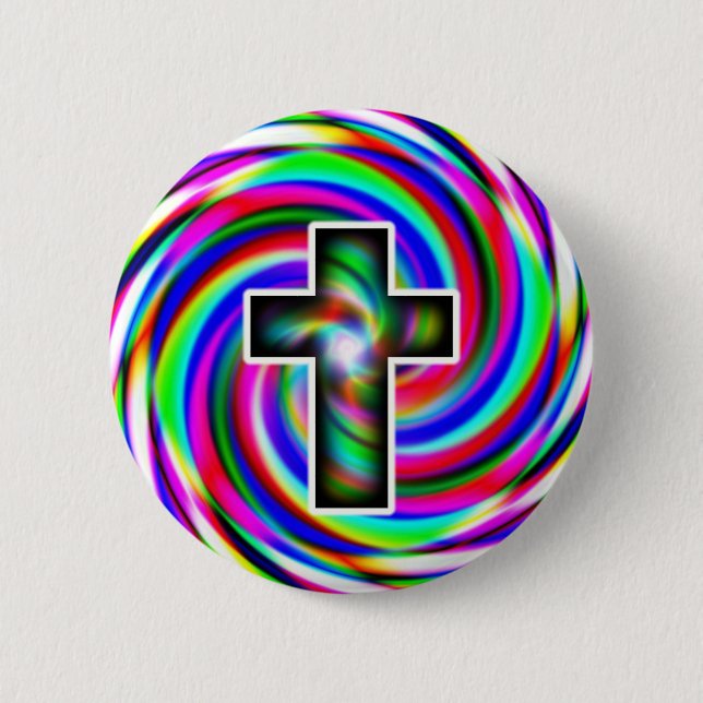 Badge Rond 5 Cm Croix arc-en-ciel (Devant)