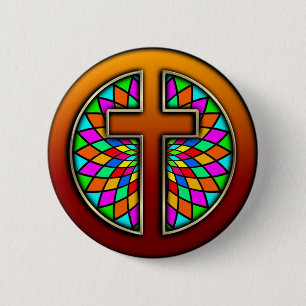 BADGE ROND 5 CM CROIX AVEC LE VERRE SOUILLÉ