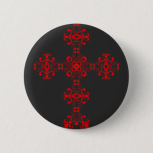Badge Rond 5 Cm Croix avec ornement rouge