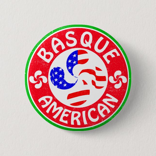 Badge Rond 5 Cm Croix Basque d'Euskara Lauburu d'Américain (Devant)