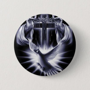Badge Rond 5 Cm Croix blanche avec la colombe