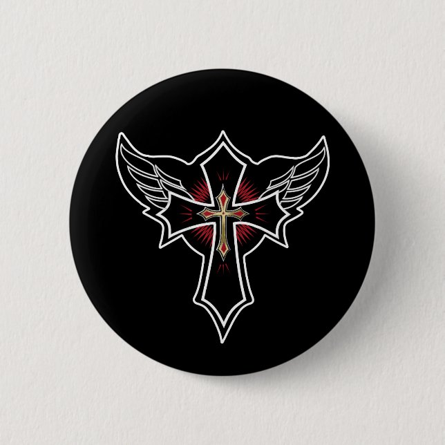 Badge Rond 5 Cm Croix chrétienne (Devant)