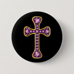 Badge Rond 5 Cm Croix chrétienne avec pierres "Garnet"