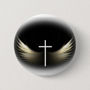 Badge Rond 5 Cm Croix chrétienne et Saint-Esprit