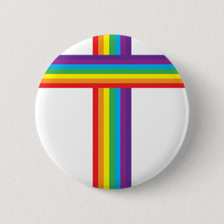 Badge Rond 5 Cm CROIX d'arc-en-ciel