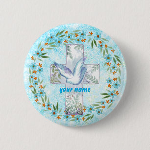 Badge Rond 5 Cm Croix de colombe chrétienne bouton