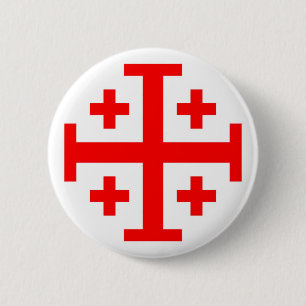 Badge Rond 5 Cm Croix de Jérusalem