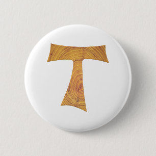 Badge Rond 5 Cm Croix de Tau franciscaine en bois