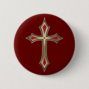 Badge Rond 5 Cm Croix d'or