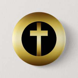 BADGE ROND 5 CM CROIX D'OR