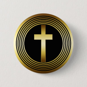 BADGE ROND 5 CM CROIX D'OR
