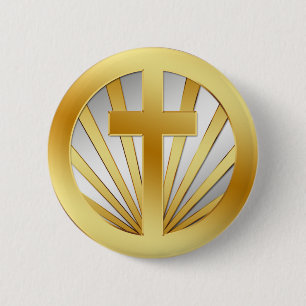 BADGE ROND 5 CM CROIX D'OR ET D'ARGENT