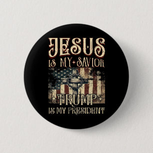 Badge Rond 5 Cm Croix du drapeau américain Jésus est mon sauveur T