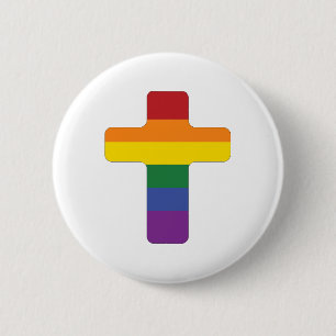Badge Rond 5 Cm Croix du drapeau de la fierté arc-en-ciel