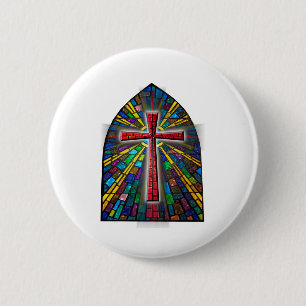 Badge Rond 5 Cm Croix en verre tendu