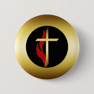 BADGE ROND 5 CM CROIX ET FLAMME