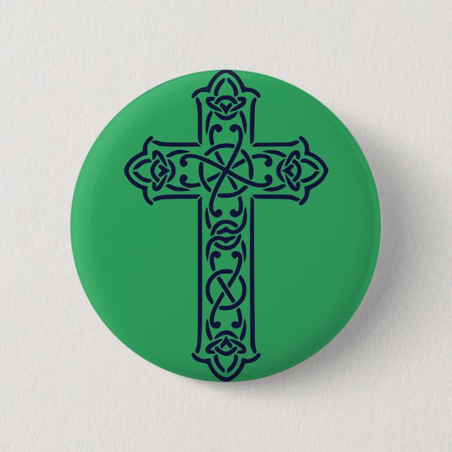 Badge Rond 5 Cm Croix haute celtique bleue (Devant)