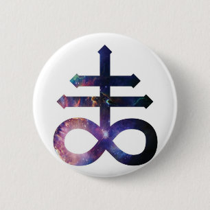 Badge Rond 5 Cm Croix satanique cosmique