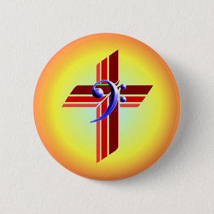 Badge Rond 5 Cm Croix tricolore avec la clef basse