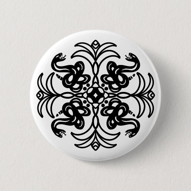 Badge Rond 5 Cm Crotale tribale noire et blanche Mandala (Devant)