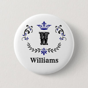 Badge Rond 5 Cm Crown Wreath Monogram 'W'