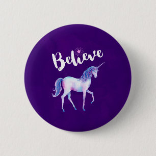 Badge Rond 5 Cm Croyez avec Unicorn dans les aquarelles pastel