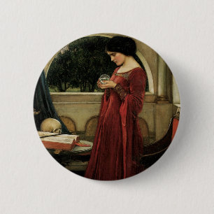 Badge Rond 5 Cm Crystal Ball par John William Waterhouse