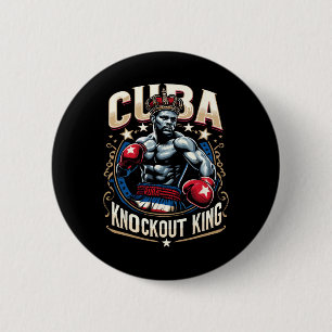 Badge Rond 5 Cm Cubain Boxe Knockout King Cuba Crown
