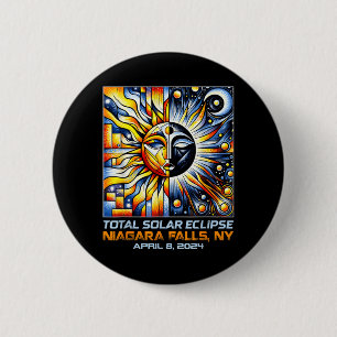 Badge Rond 5 Cm Cubisme Éclipse Solaire Totale Chutes du Niagara N