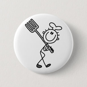 Badge Rond 5 Cm Cuisinier Bonhomme Allumette Avec Fourchette