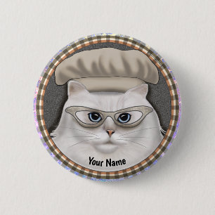 Badge Rond 5 Cm Cuisinier Chat Persan épinglette