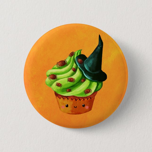 Badge Rond 5 Cm Cupcake d'Halloween rempli de minuscules araignées (Devant)