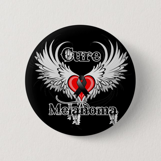 Badge Rond 5 Cm Cure Melanoma Heart Tattoo ailes (Devant)
