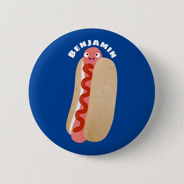 Badge Rond 5 Cm Curieux hot dog Weiner dessin animé (Devant)