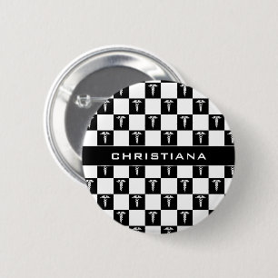 Badge Rond 5 Cm Custom Black and White Medical Symbol Caduceus