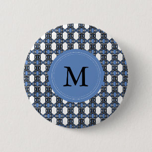 Badge Rond 5 Cm Custom Blue Abstract Scarab Pattern Monogram