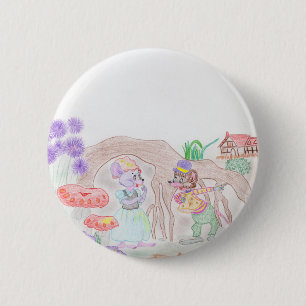 Badge Rond 5 Cm Custom Kids Artwork, deux mignonnes souris, fleurs