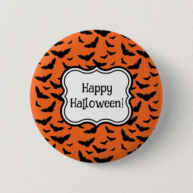 Badge Rond 5 Cm Customisée Halloween Party Orange Black Bats (Devant)
