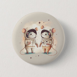 Badge Rond 5 Cm Cute astronaute Rat Couple