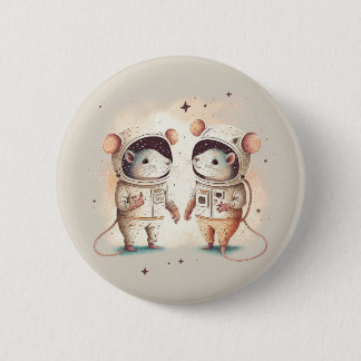 Badge Rond 5 Cm Cute astronaute Rat Couple