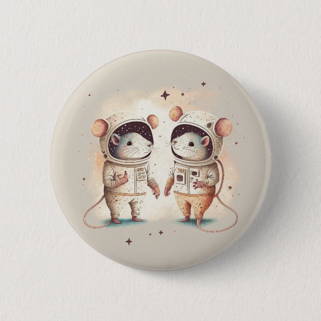 Badge Rond 5 Cm Cute astronaute Rat Couple (Devant)