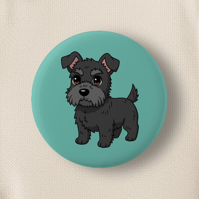 Badge Rond 5 Cm Cute Black Scottish Terrier Dog Green (Créateur téléchargé)