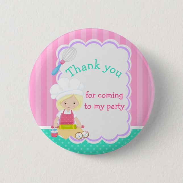 Badge Rond 5 Cm Cute Blonde Girl Baking Anniversaire (Devant)