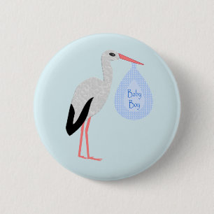 Badge Rond 5 Cm Cute Blue Baby Boy Stork