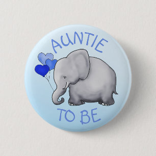 Badge Rond 5 Cm Cute BlueBalloon Elephant Baby shower Auntie to be