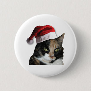 Badge Rond 5 Cm Cute Calico Cat Wearing Santa Hat